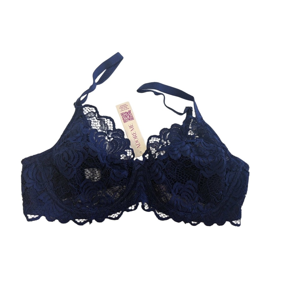 Adore Me Navy Blue Floral Lace Unlined Full Coverage Underwire Bra 36C NWT